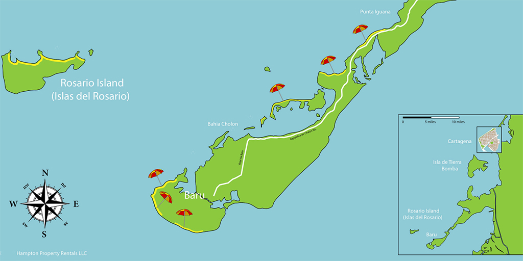 Map of Rosario islands and Baru